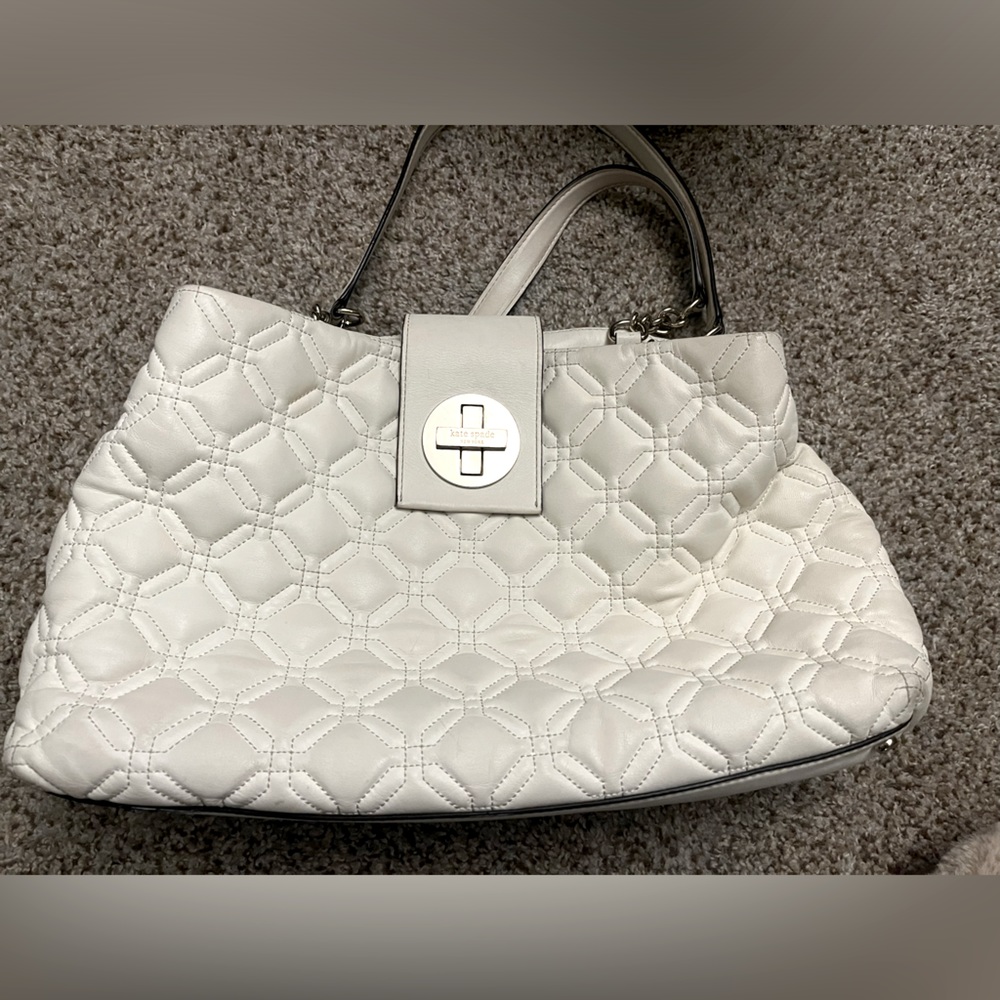 Kate Spade Astor Court Elena Cream Quilted Gold Turnlock Tote Handbag